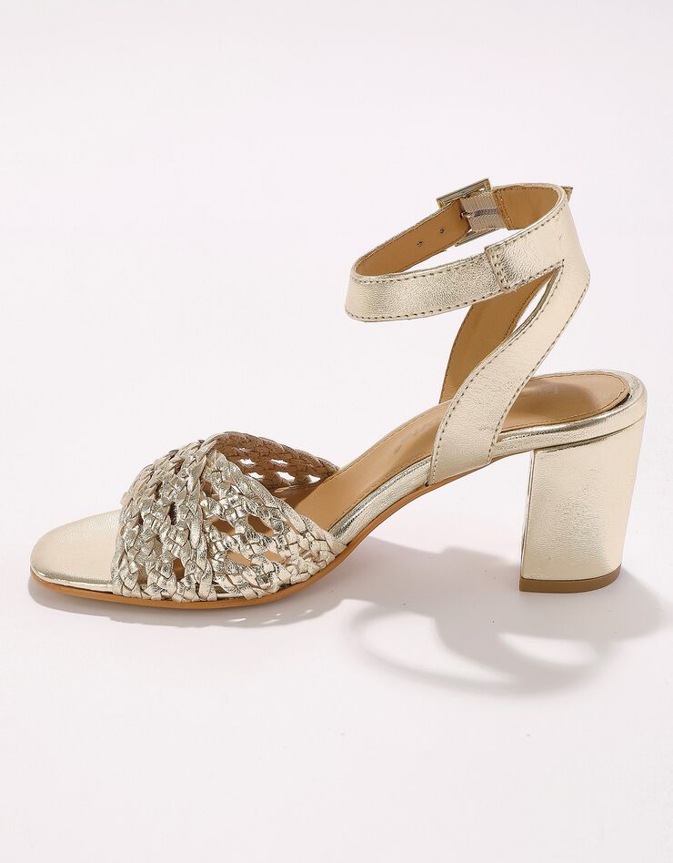 Sandales à brides en cuir tressé à talon (doré) Sandales à brides en cuir tressé à talon (doré)