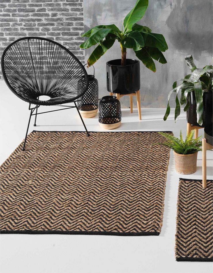 Tapis jute-coton imprimé - rectangulaire (jute/noir) Tapis jute-coton imprimé - rectangulaire (jute/noir)