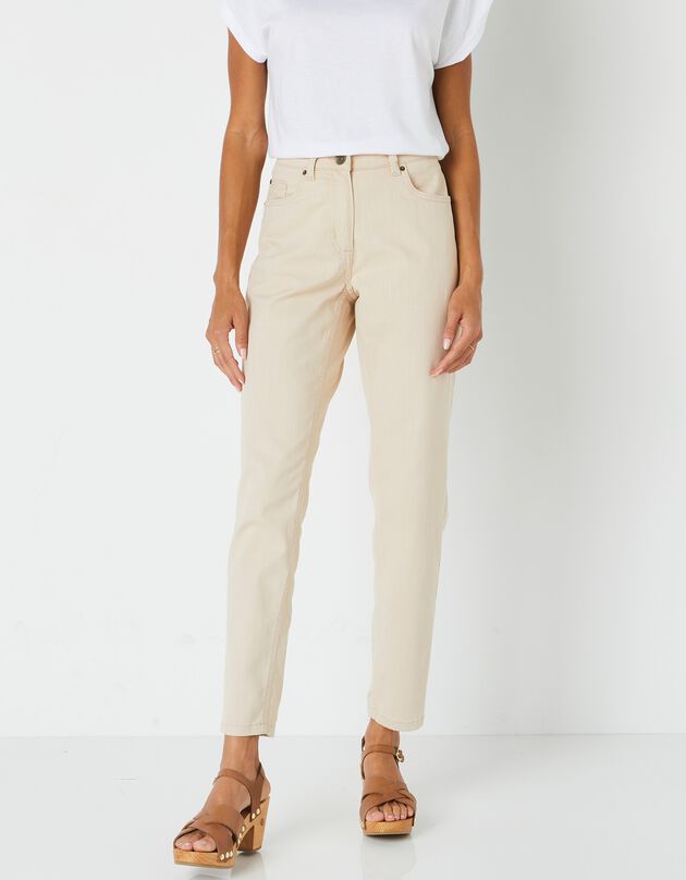 Jean stretch coupe mom couleur, spécial petites (grège)