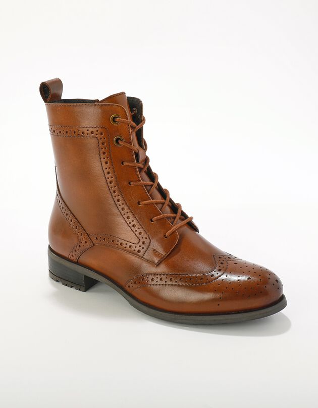 Bottines montantes doublées à lacets en cuir fleuri (marron)