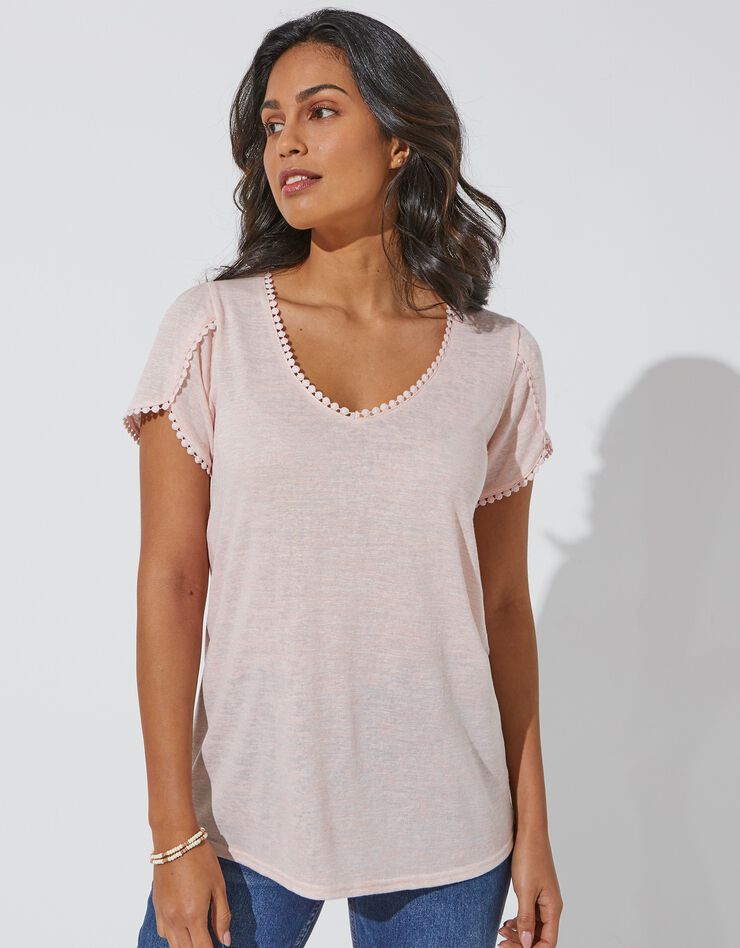 Tee-shirt coupe loose effet lin (rose pâle) Tee-shirt coupe loose effet lin (rose pâle)