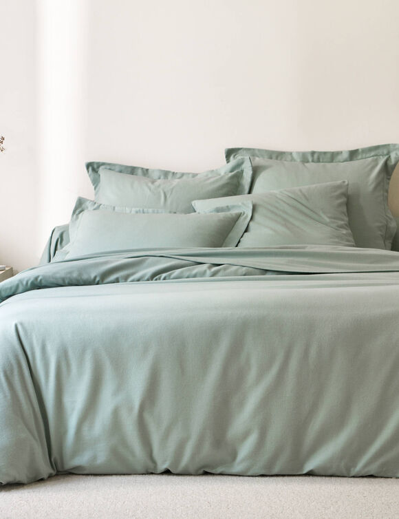 Linge de lit uni flanelle (vert amande)
