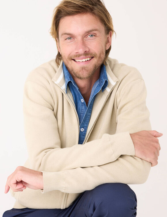 Gilet zipp&eacute; col montant en maille milano  (sable)