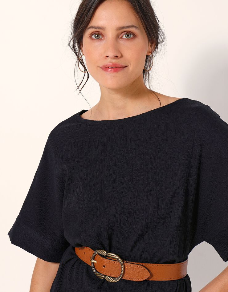 Robe forme housse unie manches courtes tissu texturé (noir) Robe forme housse unie manches courtes tissu texturé (noir)