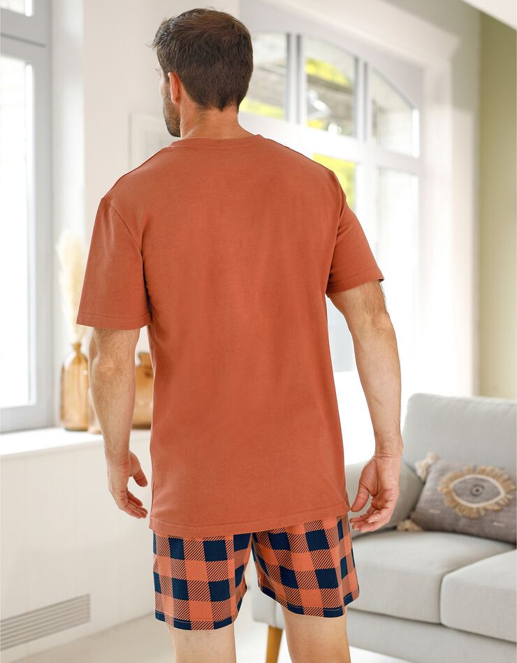 Pyjashort coton carreaux manches courtes (abricot)