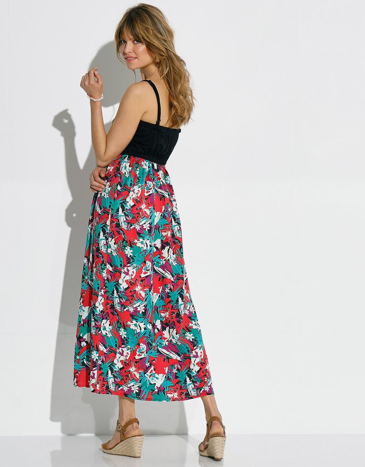 Robe longue forme bandeau bi-matière bretelles amovibles (noir / grenadine) Robe longue forme bandeau bi-matière bretelles amovibles (noir / grenadine)