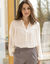Blouse col officier macramé, crépon fluide (blanc cassé)