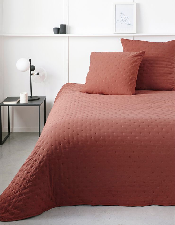 Ensemble couvre-lit uni matelassé reliefé (terracotta)
