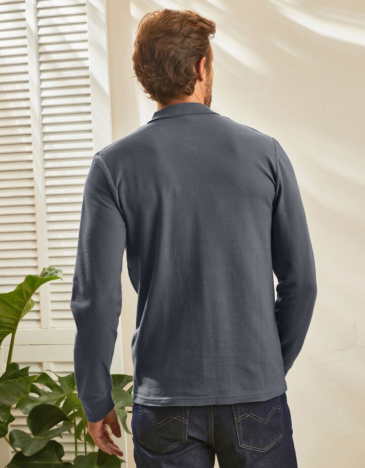 Polo uni maille piquée manches longues (anthracite) Polo uni maille piquée manches longues (anthracite)