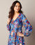 Robe longue col V, imprimé ikat (bleu)