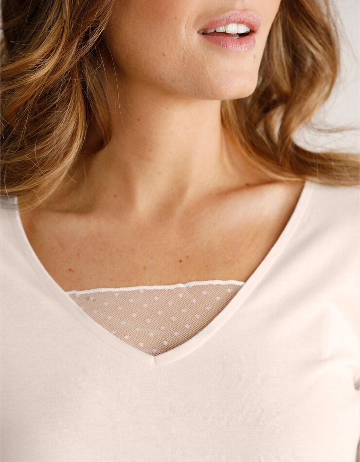 Tee-shirt col plumetis manches longues (sable) Tee-shirt col plumetis manches longues (sable)