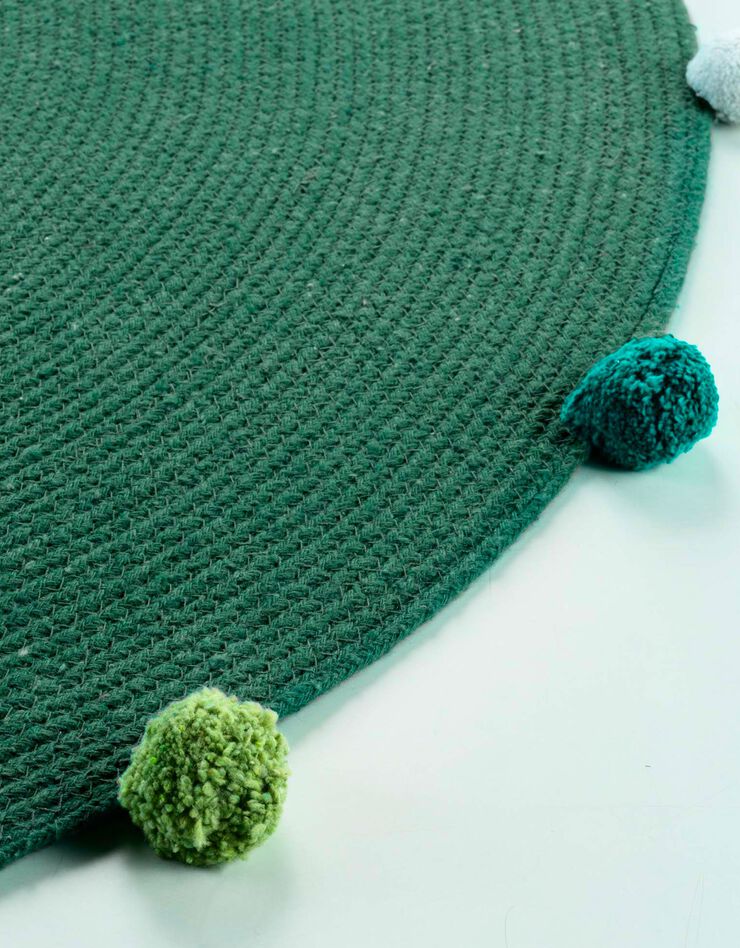 Tapis rond finition pompons vert (vert)