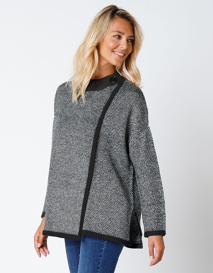 Gilet cape maille jacquard (noir chiné)