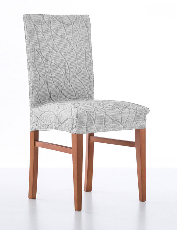 Housse int&eacute;grale extensible motif jacquard "serpentins" sp&eacute;ciale chaise (gris clair)