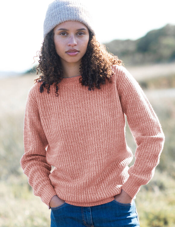 Pull col rond maille anglaise (bois de rose chiné)