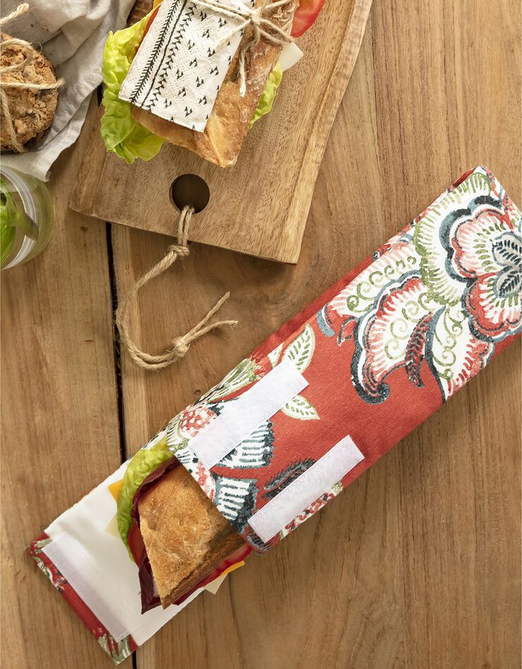 Pochette alimentaire en tissu pour sandwich baguette - collection upcycling (terracotta) Pochette alimentaire en tissu pour sandwich baguette - collection upcycling (terracotta)
