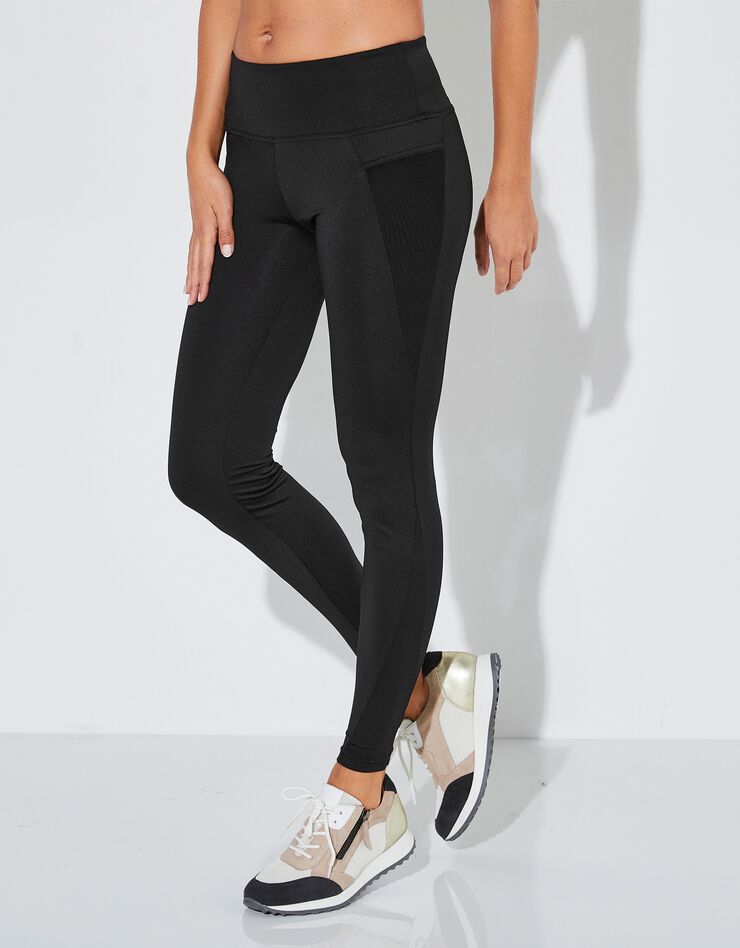 Legging taille haute avec empiècements résille (noir)