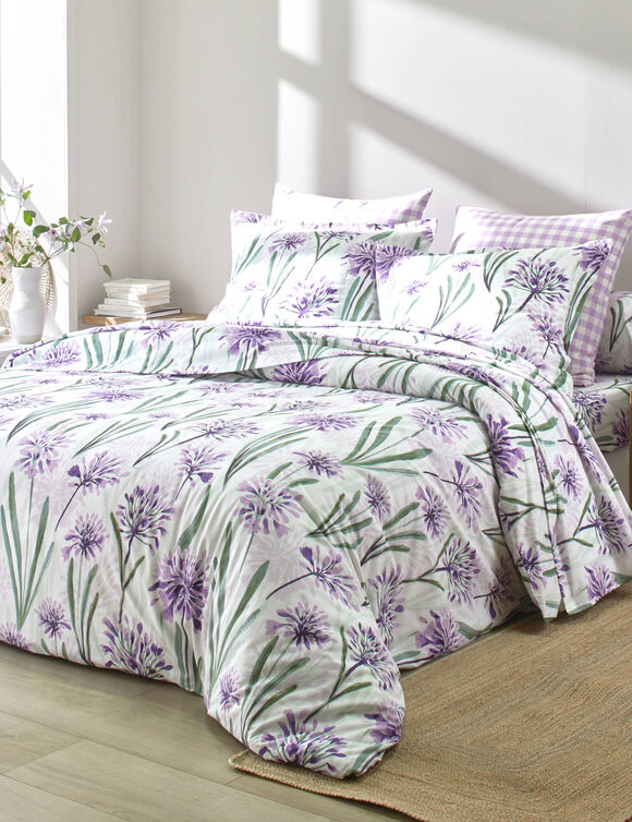 Linge de lit Agapanthe en coton imprimé fleurs (parme)