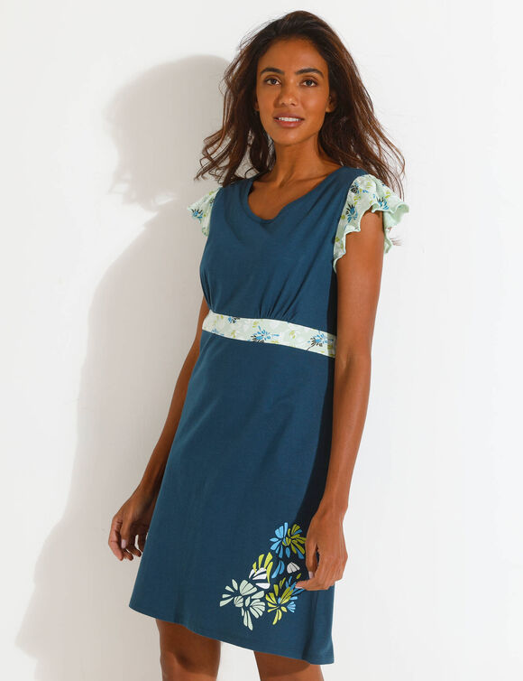 Chemise de nuit courte imprimé placé (bleu foncé)