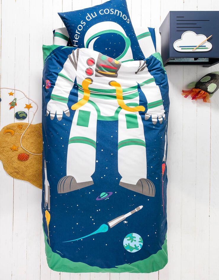 Linge de lit enfant déguisement Cosmos en coton (marine)