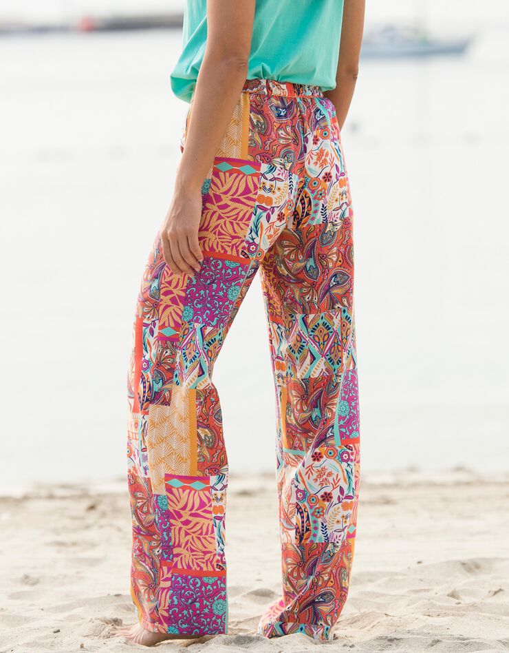 Pantalon droit large imprimé cachemire (orange / rose)