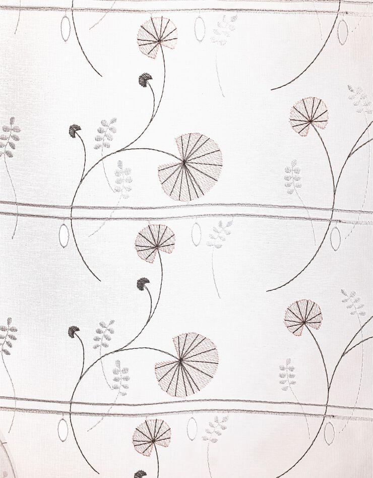 Rideau modulable en hauteur brodé fleurs (blanc / rose)