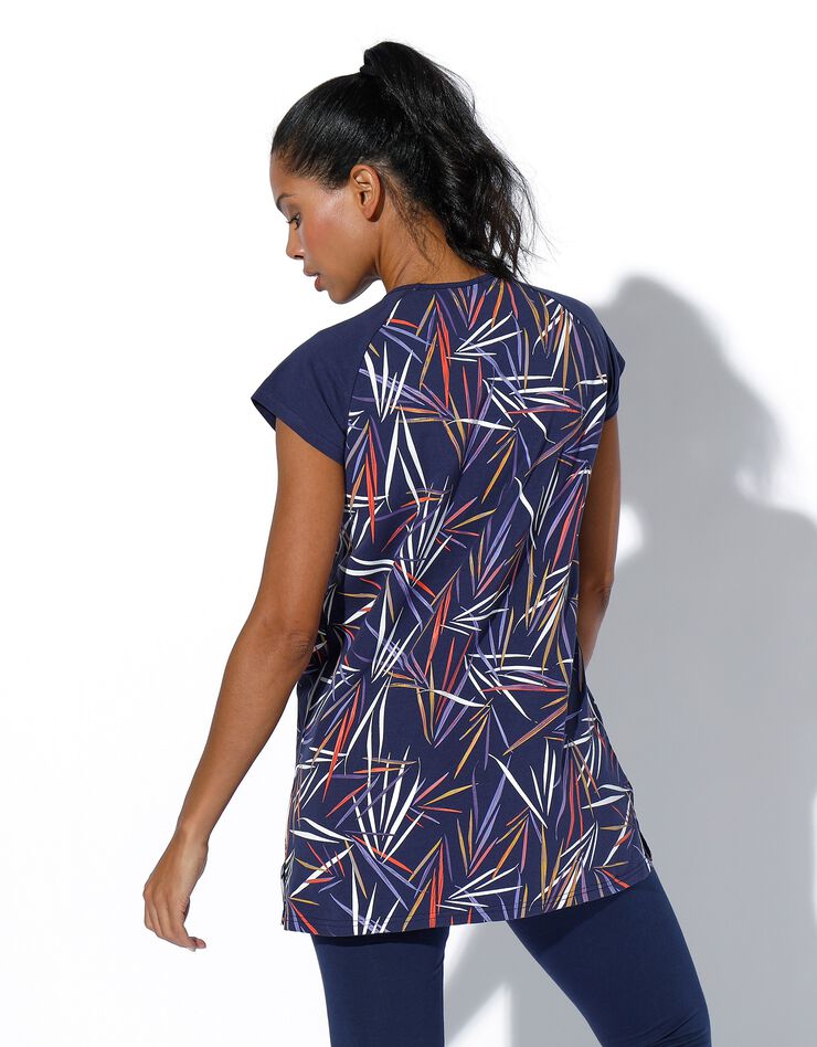 Tee-shirt imprimé encolure froncée, manches courtes (marine / multicolore)