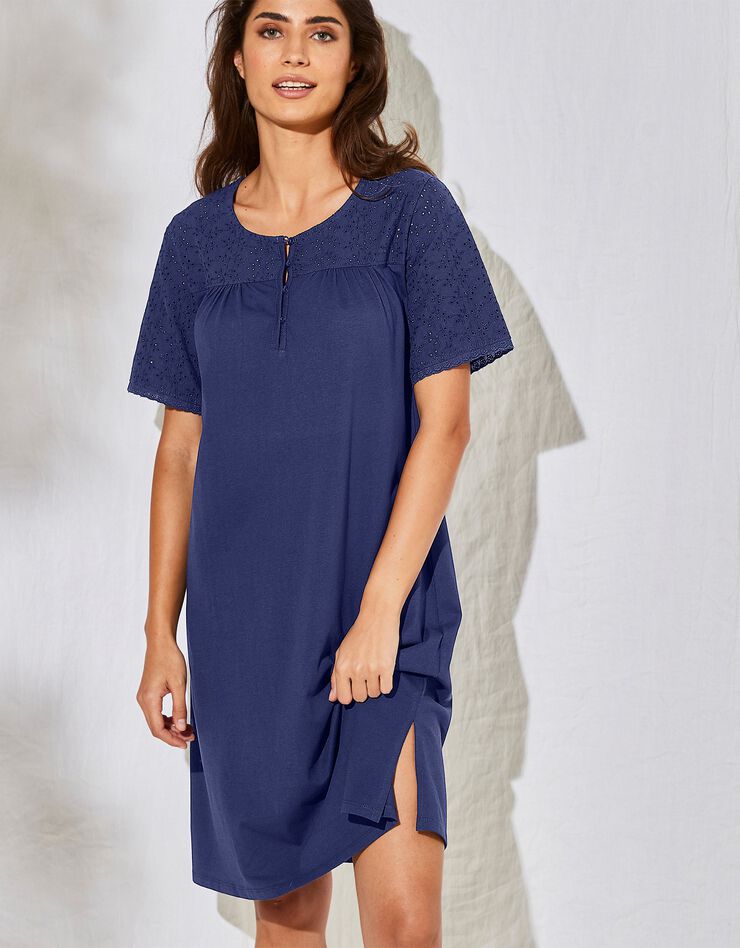 Chemise de nuit courte coton et broderie anglaise  (marine)