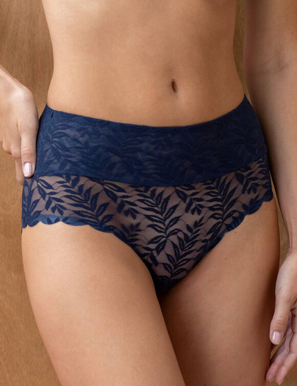 Culotte taille  haute microfibre et dentelle grand confort invisible - Lot de 2 (marine)