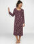 Chemise de nuit longue manches longues imprim&eacute;e "roses" (prune / rose)