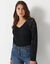 T-shirt col V manches longues dentelle (noir)