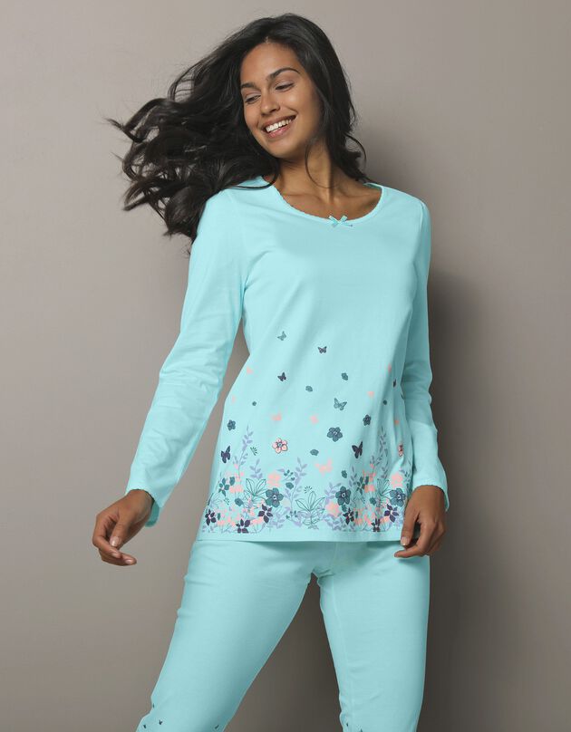 T-shirt base imprimée bucolique - manches longues (aqua)