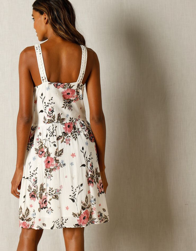 Robe imprimé fleuri et macramé (écru / rose)