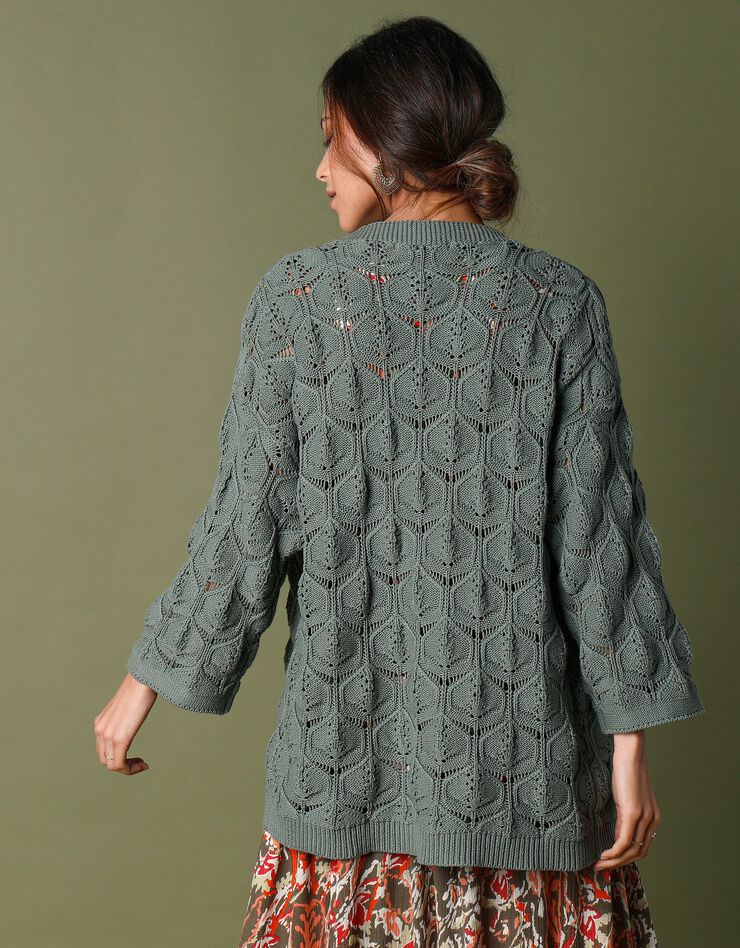 Gilet kimono, maille ajourée (vert amande)