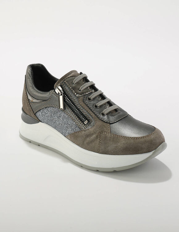 Sneakers compensées en cuir  (gris)