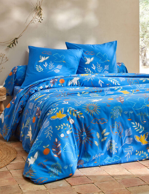 Linge de lit Madère imprimé provençal - en coton  (bleu)