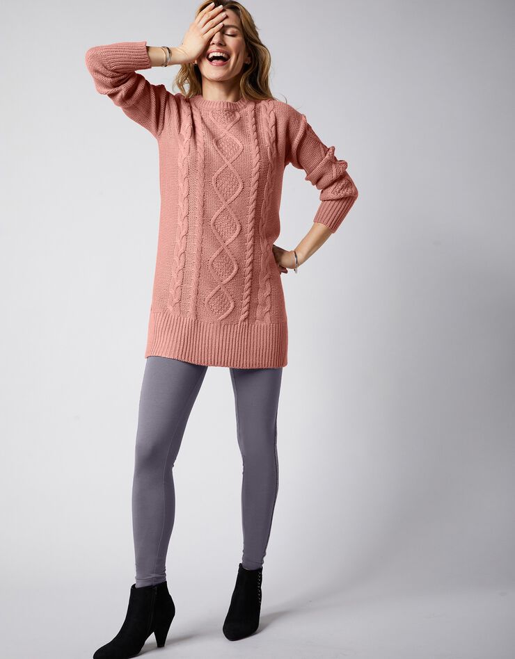 Pull tunique torsadé manches longues toucher cachemire (bois de rose) Pull tunique torsadé manches longues toucher cachemire (bois de rose)