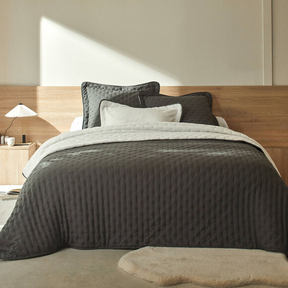 Couvre-lit réversible microfibre matelassée/sherpa (anthracite)