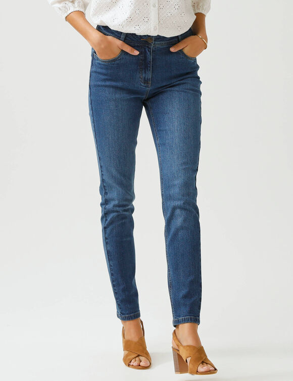 Jean slim, taille haute, petite stature (stone)