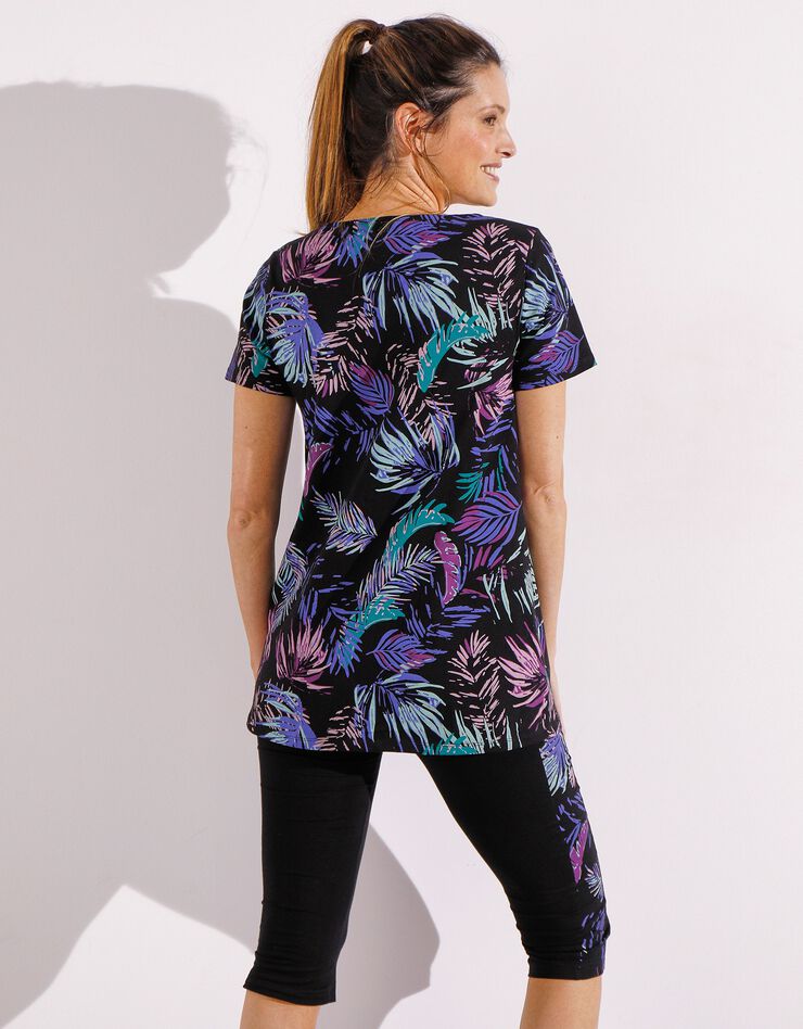 Tee-shirt en coton stretch imprimé - manches courtes (noir / violine) Tee-shirt en coton stretch imprimé - manches courtes (noir / violine)
