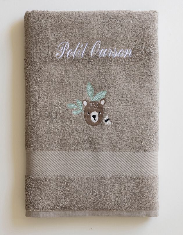Collection éponge enfant brodée ourson personnalisable coton (taupe)