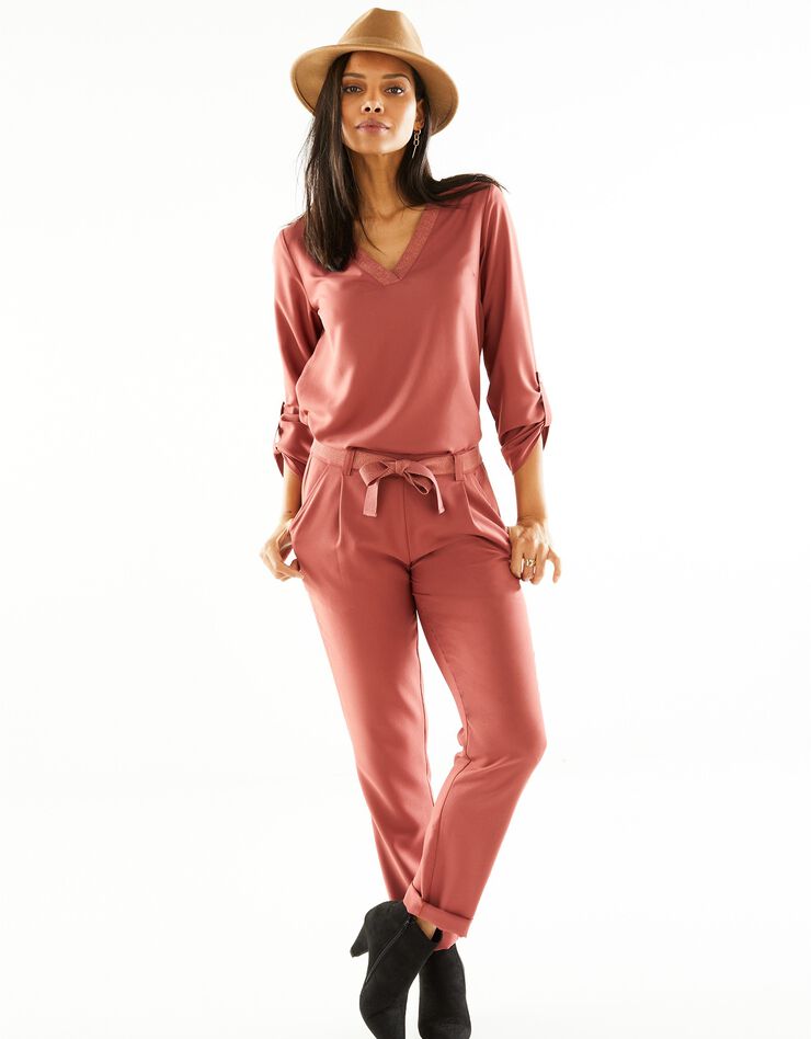 Blouse unie crêpe fluide détails dorés (terracotta) Blouse unie crêpe fluide détails dorés (terracotta)