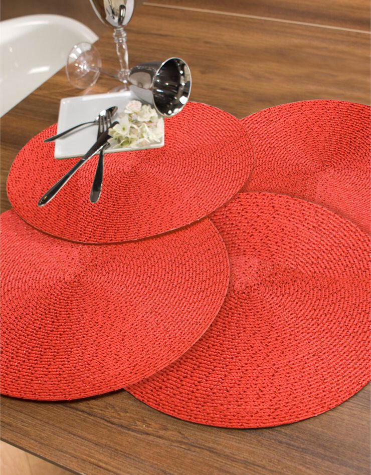 Set de table rond design métallisé - Lot de 4 (rouge)