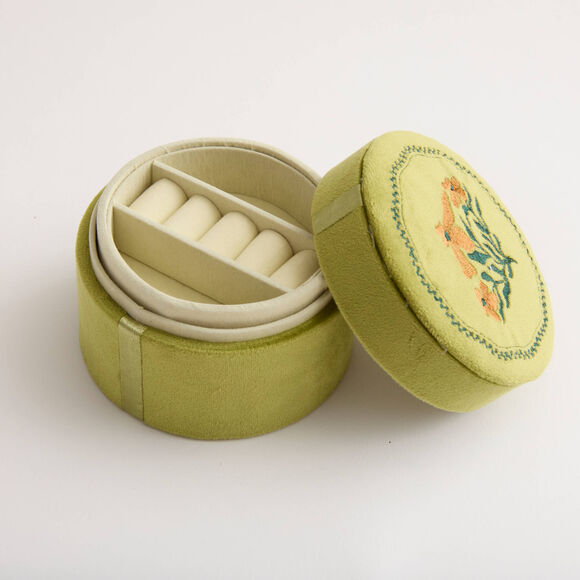 Bo&icirc;te &agrave; bijoux avec couvercle brod&eacute; fleurs (vert)