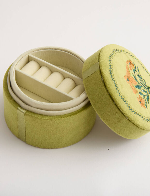 Bo&icirc;te &agrave; bijoux avec couvercle brod&eacute; fleurs (vert)