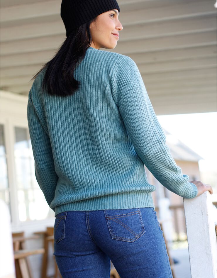 Pull col rond maille anglaise (vert jade)