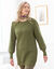 Pull tunique boutons fantaisie toucher doux (vert olive chiné)