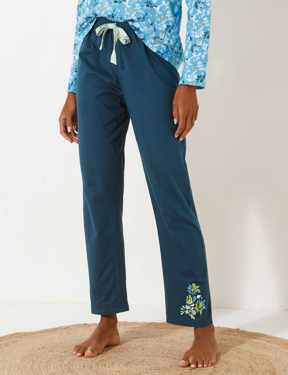 Pantalon de pyjama imprimé placé (bleu foncé)