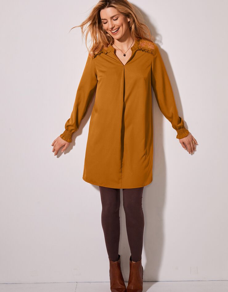 Tunique dentelle manches longues unie (caramel) Tunique dentelle manches longues unie (caramel)