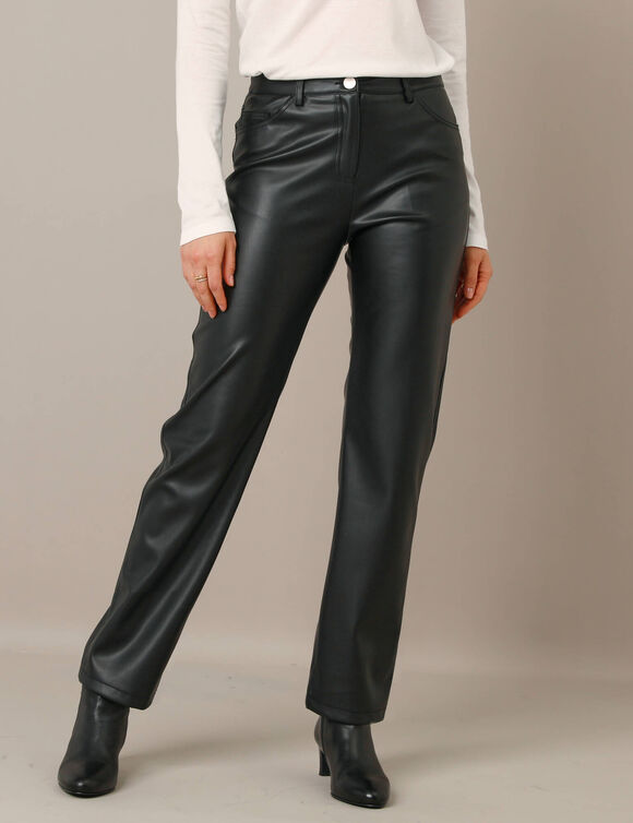 Pantalon droit, aspect cuir** (noir)